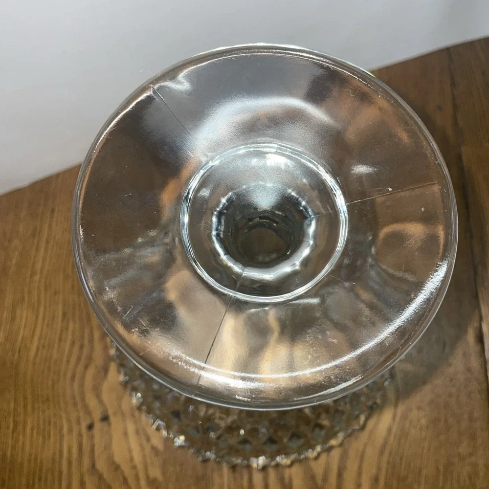 Vintage‎ Indiana Glass Pedestal Compote Candy Dish Diamond Point Pattern 1960s